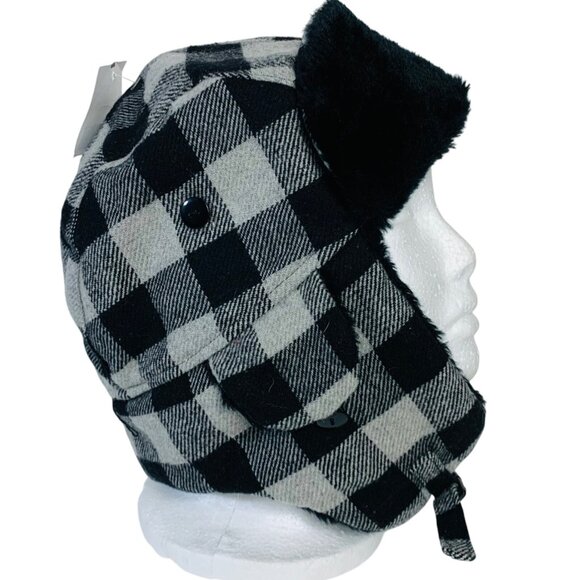 Buffalo Plaid Trapper Hat Thinsulate Insulation Winter Black Gray Checkered Flap - Picture 2 of 16